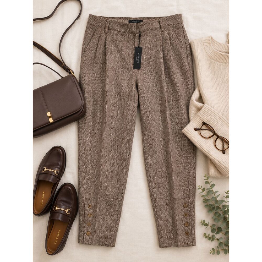 Talbots NWT Wool Blend Herringbone Trousers Pants Women’s Size 12 Brown Career